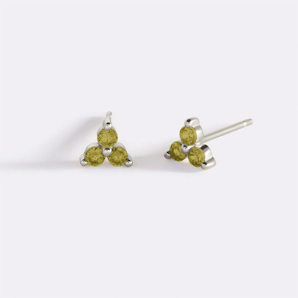 Trinity Birthstone Stud Earrings - 925 Sterling Silver / August Peridot