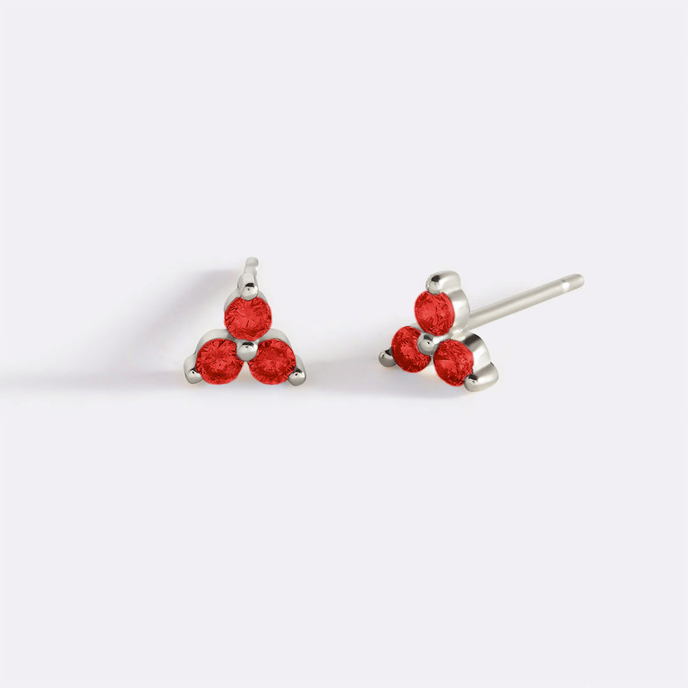 Trinity Birthstone Stud Earrings - 925 Sterling Silver / January Garnet