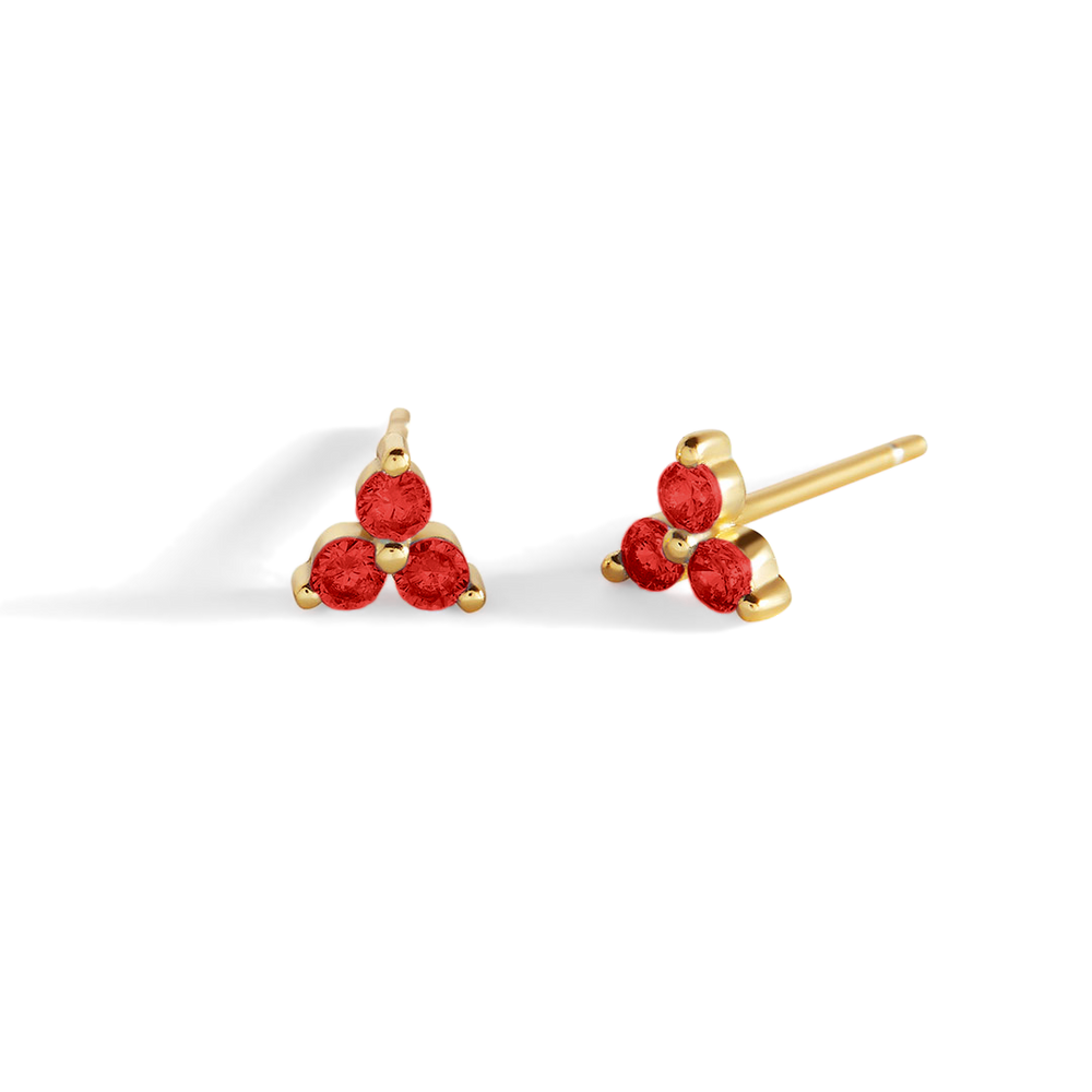 Trinity Birthstone Stud Earrings - 18k Gold Over Sterling Silver / January Garnet