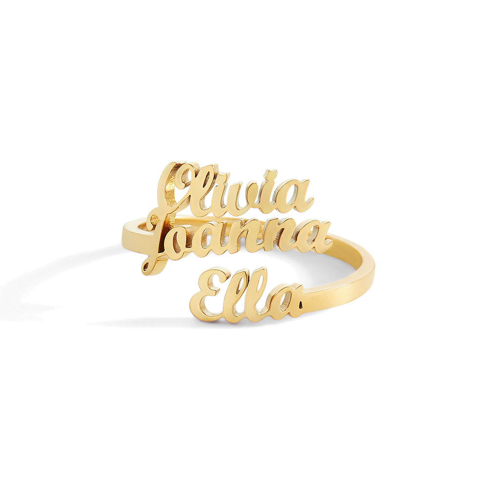 Triple Name Ring - 18k Gold Plated / 3 / Small (Size 4-6)