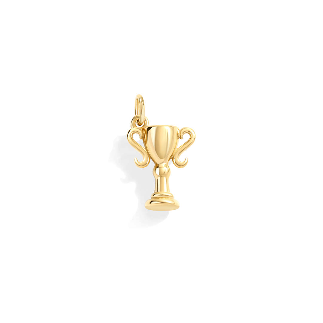 Gold trophy-shaped pendant on a white background