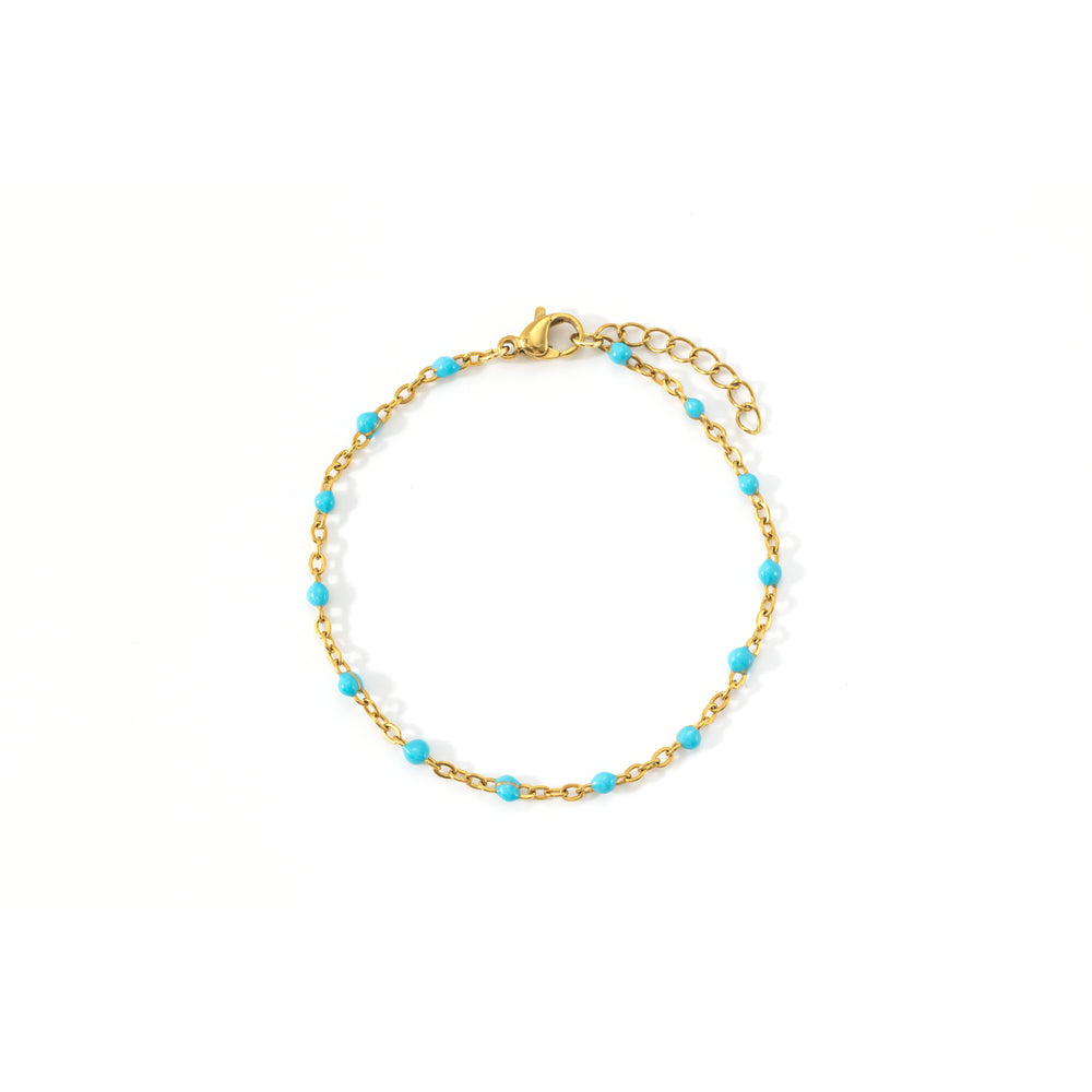 Turquoise Beaded Station Bracelet - Gold