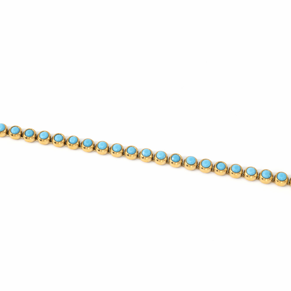 Turquoise Bezel Set Tennis Bracelet - Gold / 6.5" + 1"