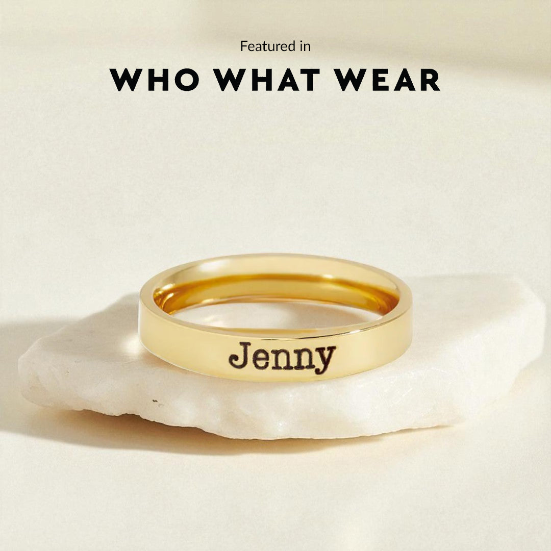 Engraved Stackable Name Ring 3mm Band – Mint Lily