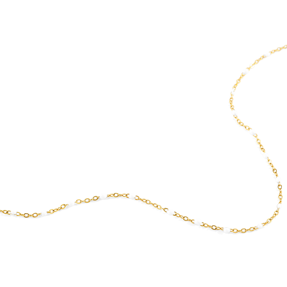 White Beaded Station Necklace - 18k Gold Plated / 16" + 2"