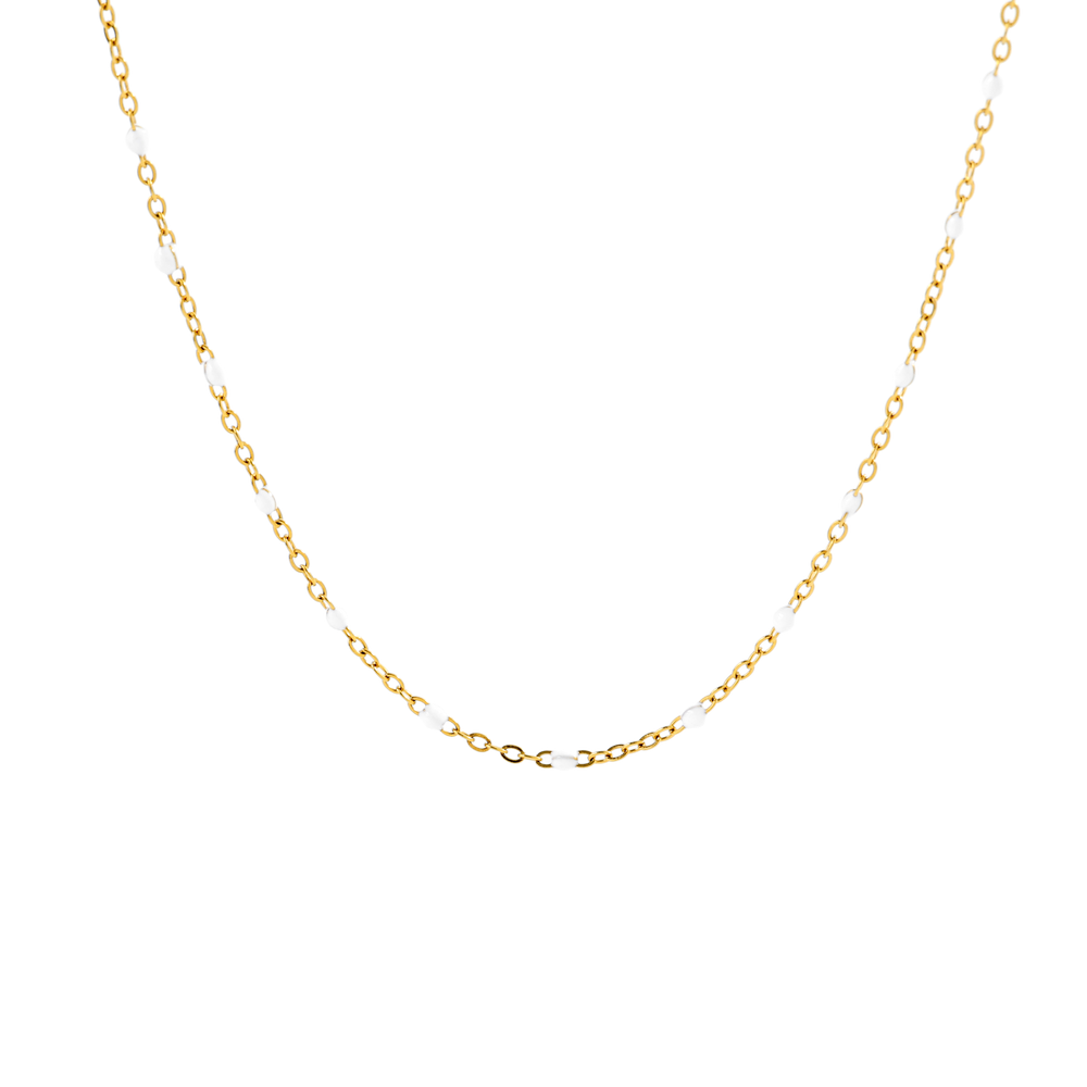 White Beaded Station Necklace - 18k Gold Plated / 16" + 2"