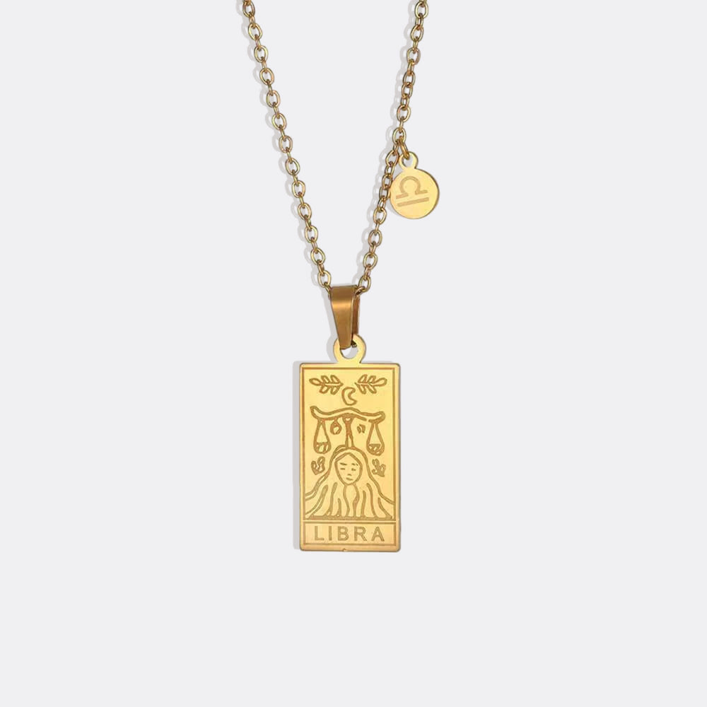 Zodiac Card Necklace - Gold / Libra