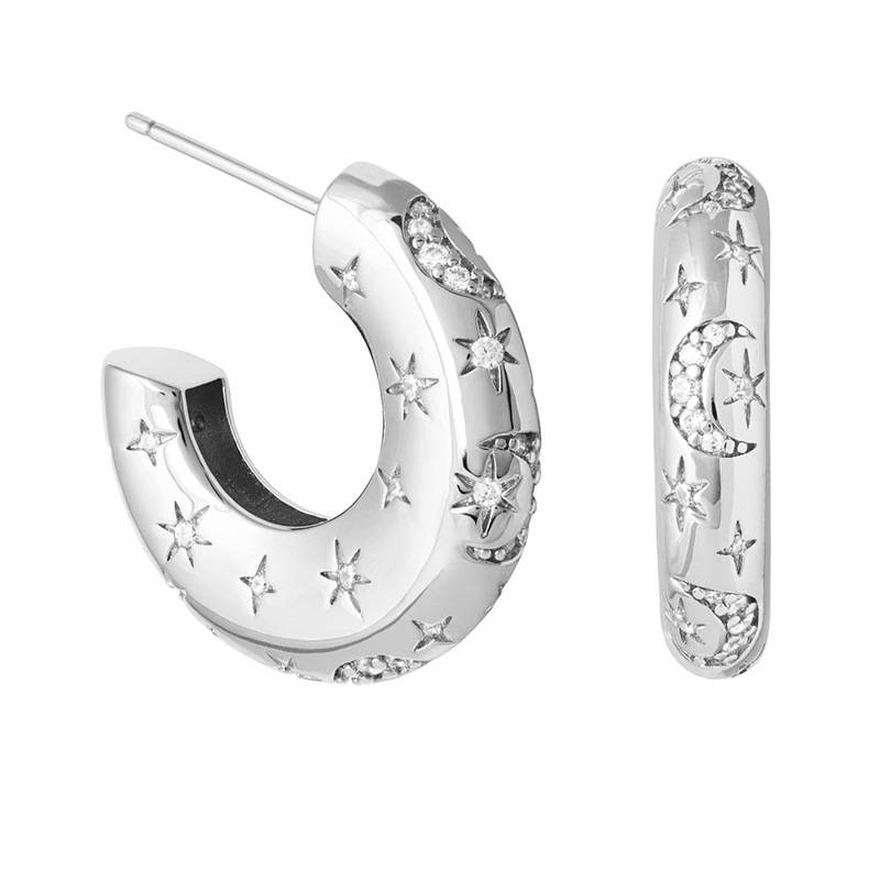 Moon and Stars Dome Hoops - Silver