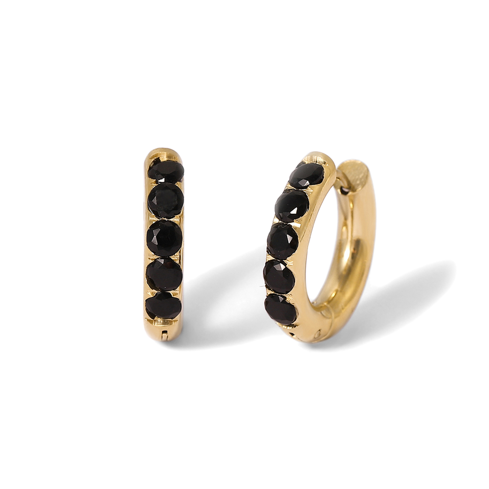 Chunky Gemstone Huggie Hoop Earrings - Black Diamond