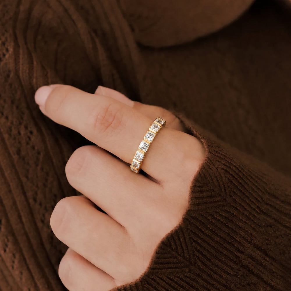 Emerald Cut Birthstone Eternity Ring - April Diamond / 5