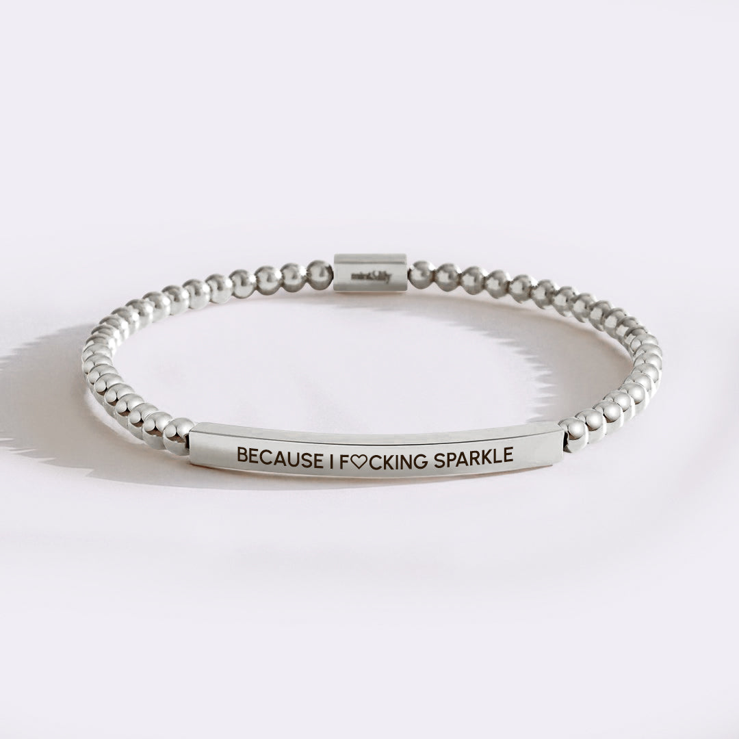 Because I Fing Sparkle Silver Beaded Inspire Bracelet – Mint Lily