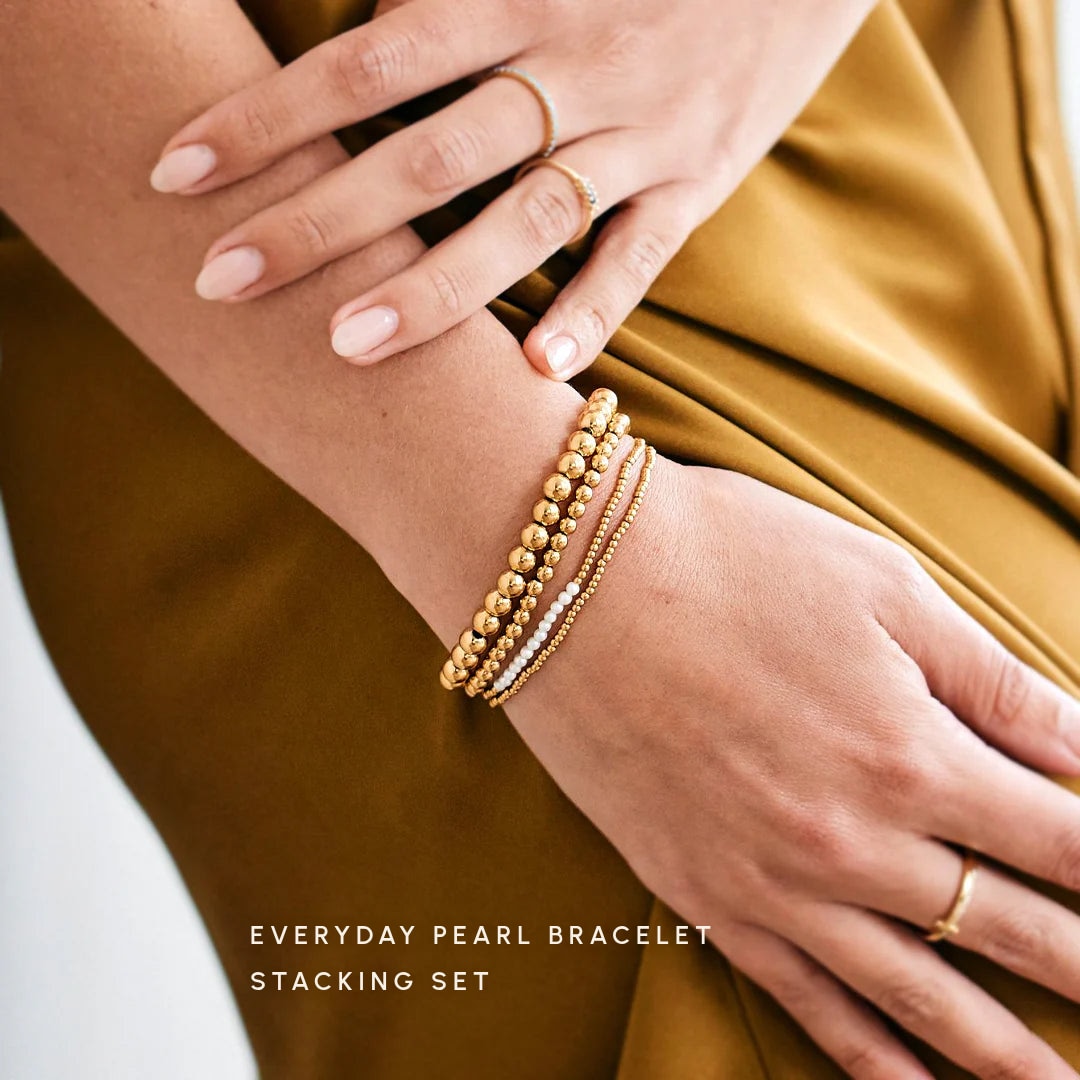 Everyday Pearl Bracelet Stacking Set on wrist