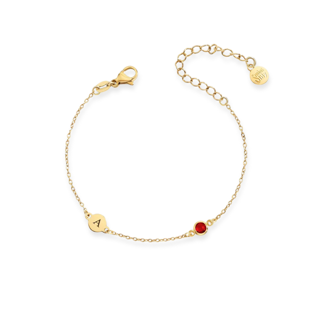 Dainty Initial and Birthstone Bracelet