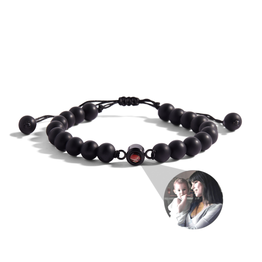 Beaded Photo Bracelet - Onyx / Black Metal
