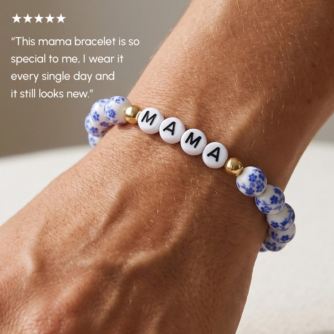 Blue Porcelain Floral Beaded Bracelet for Mom & Grandma – Mint & Lily