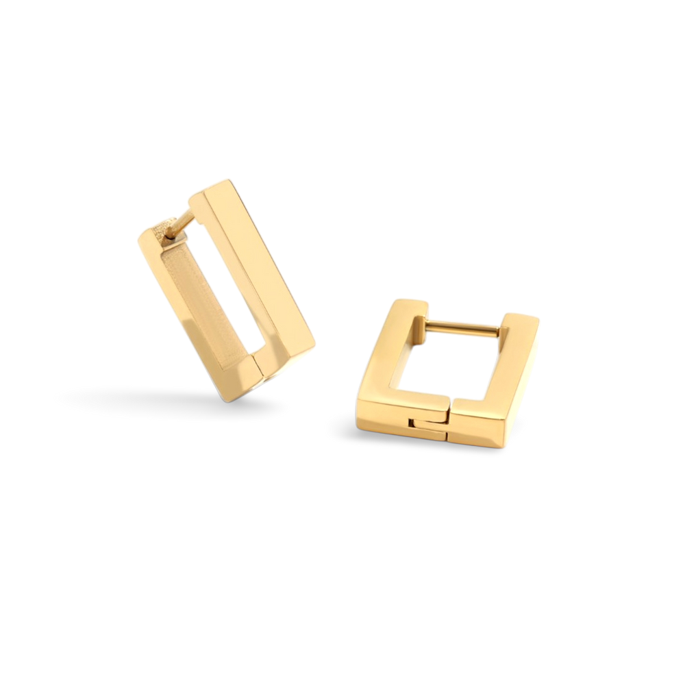 Chunky Square Huggie Earrings - Gold