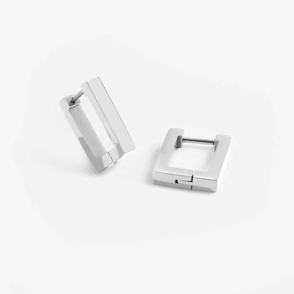 Chunky Square Huggie Earrings - Silver