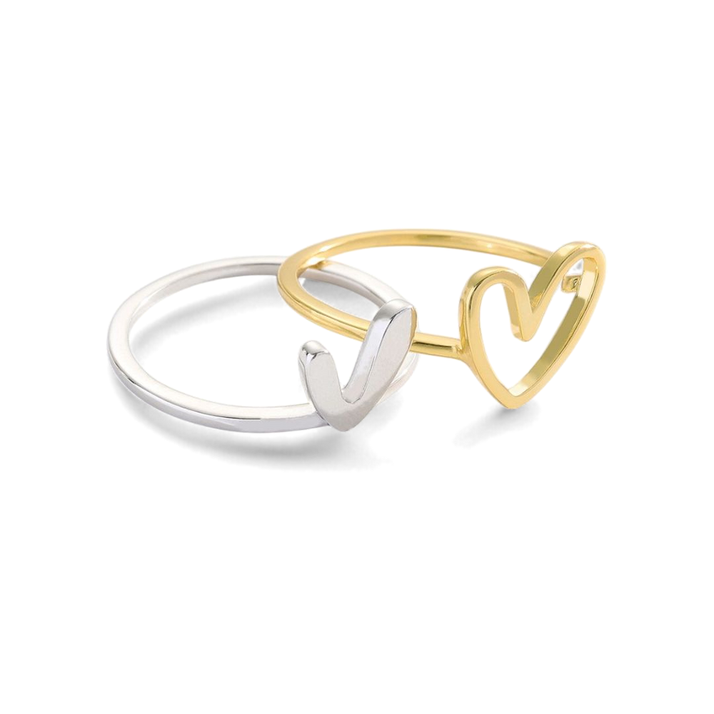 Selbstliebe geschichteter Herzring - 5 / Combination 18k Gold and Silver