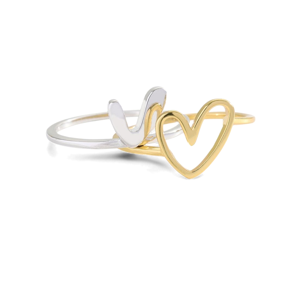 Selbstliebe geschichteter Herzring - 5 / Combination 18k Gold and Silver