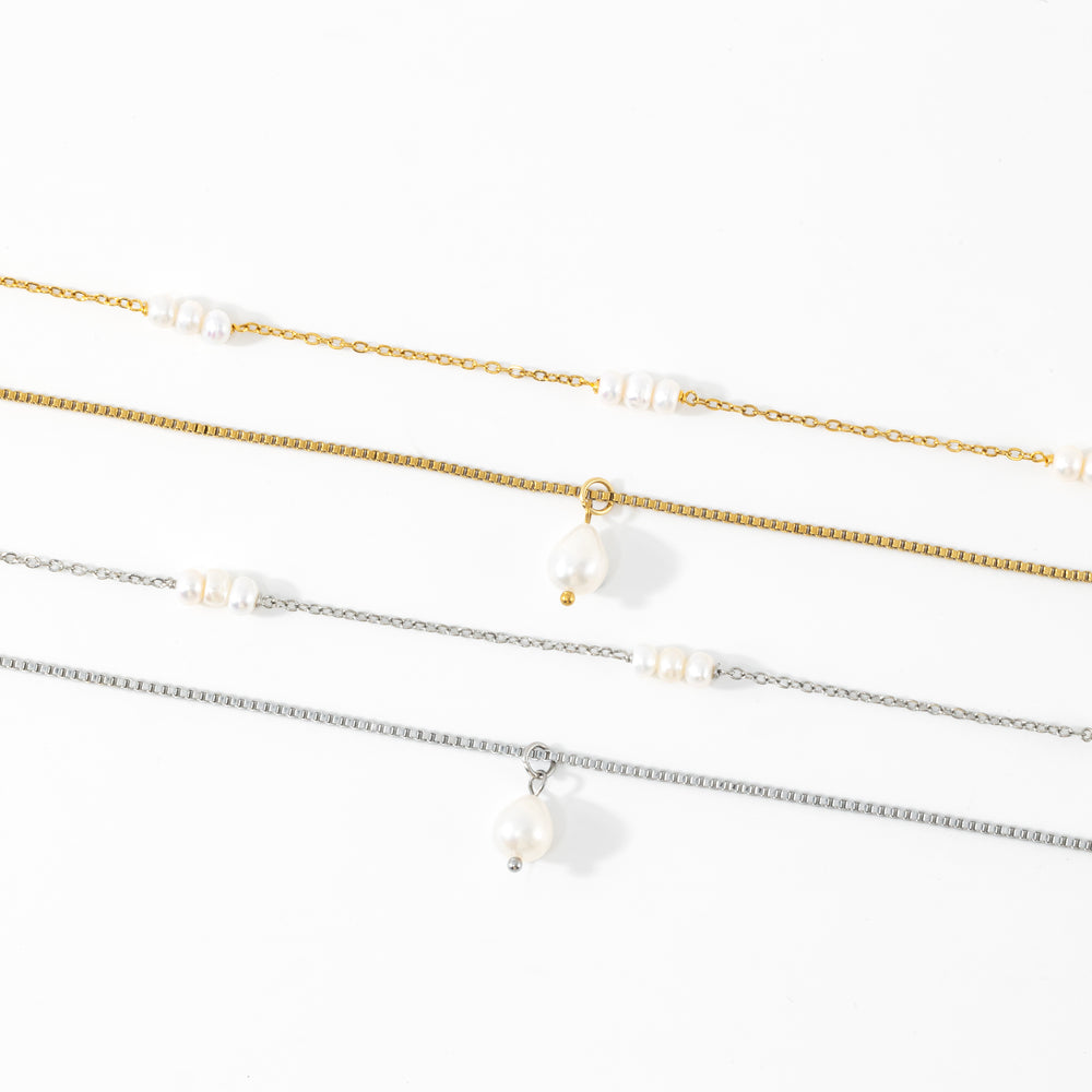 Dainty Layered Pearl Necklace - Gold