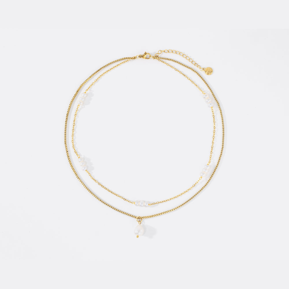 Dainty Layered Pearl Necklace - Gold