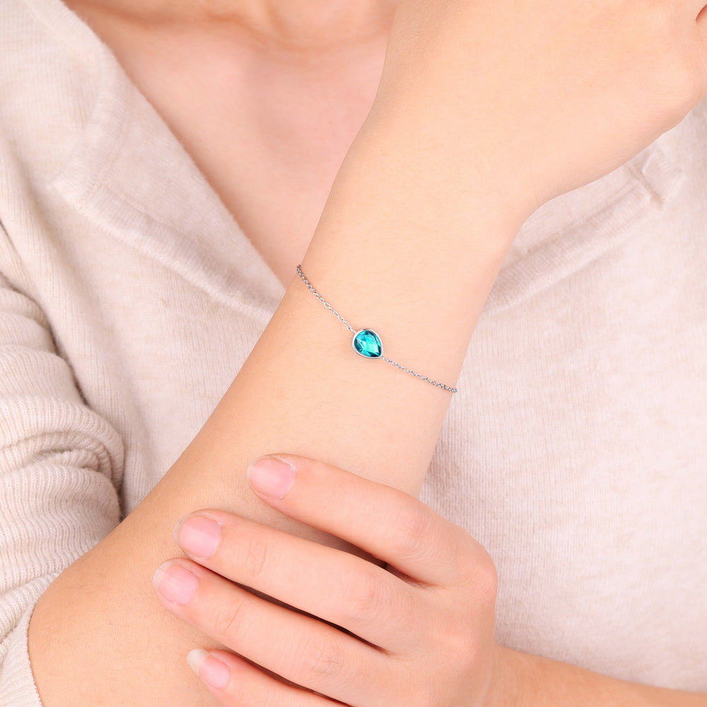 Teardrop Birthstone Bracelet - March Aquamarine