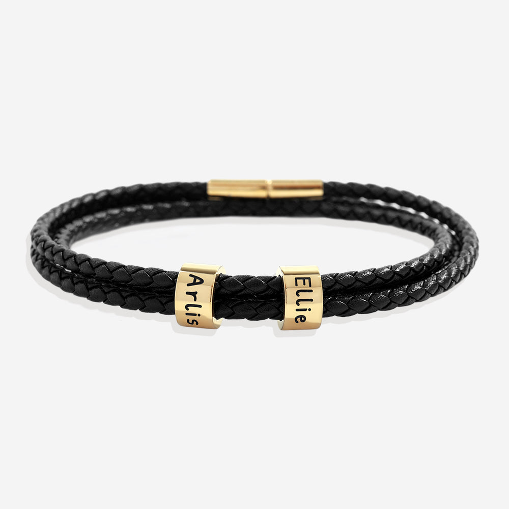 Personalized Beaded Bracelet - Black / Gold / 6
