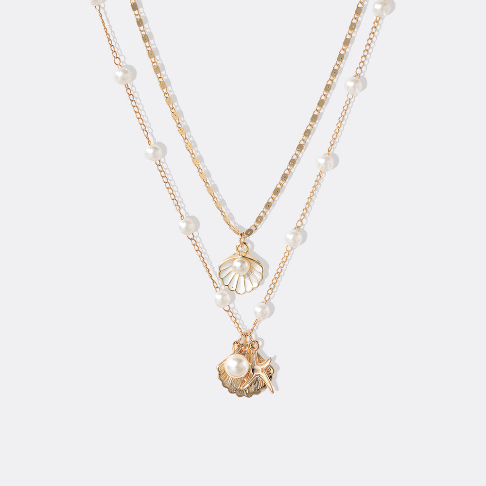Pearl and Shell Pendant Necklace Set - Default Title