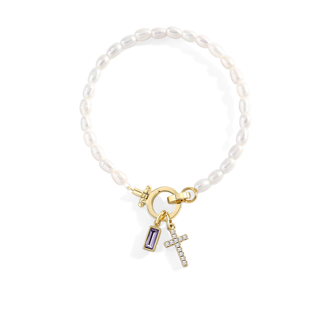 Pearl Cross Charm Bracelet – Mint & Lily