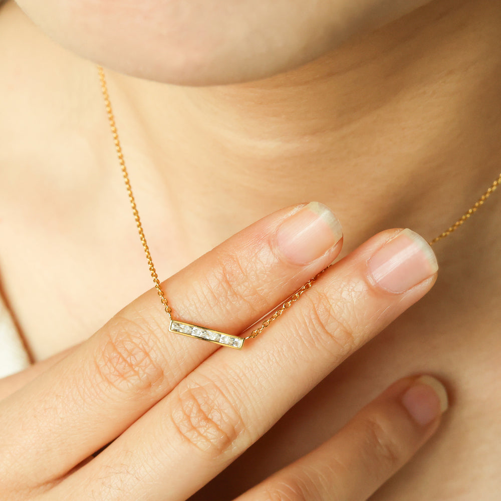 Dainty Crystal Bar Pendant Necklace - 18k Gold Over Sterling Silver