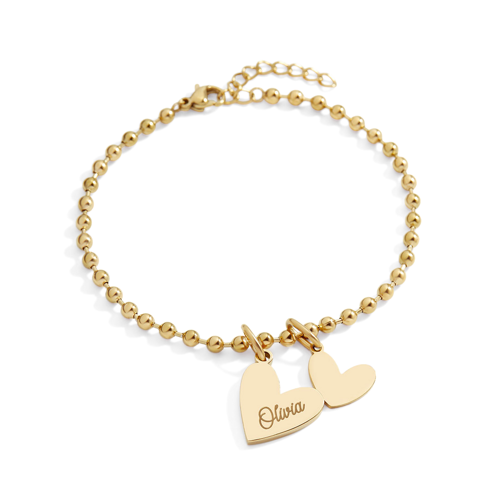 Personalized Beaded Double Heart Charm Bracelet - 1