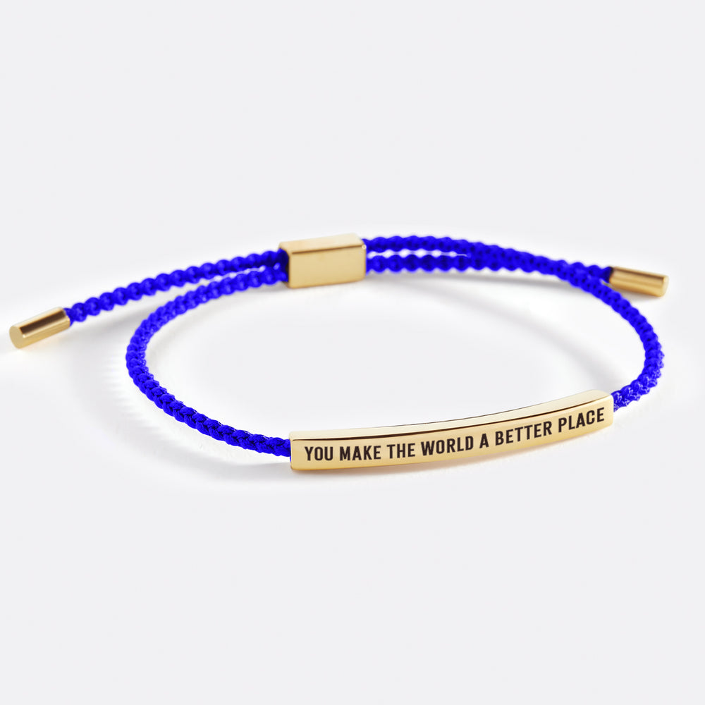 You Make The World A Better Place Inspire Bracelet - Gold / Royal Blue / Standard