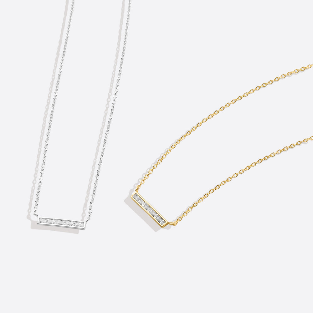 Dainty Crystal Bar Pendant Necklace - 18k Gold Over Sterling Silver