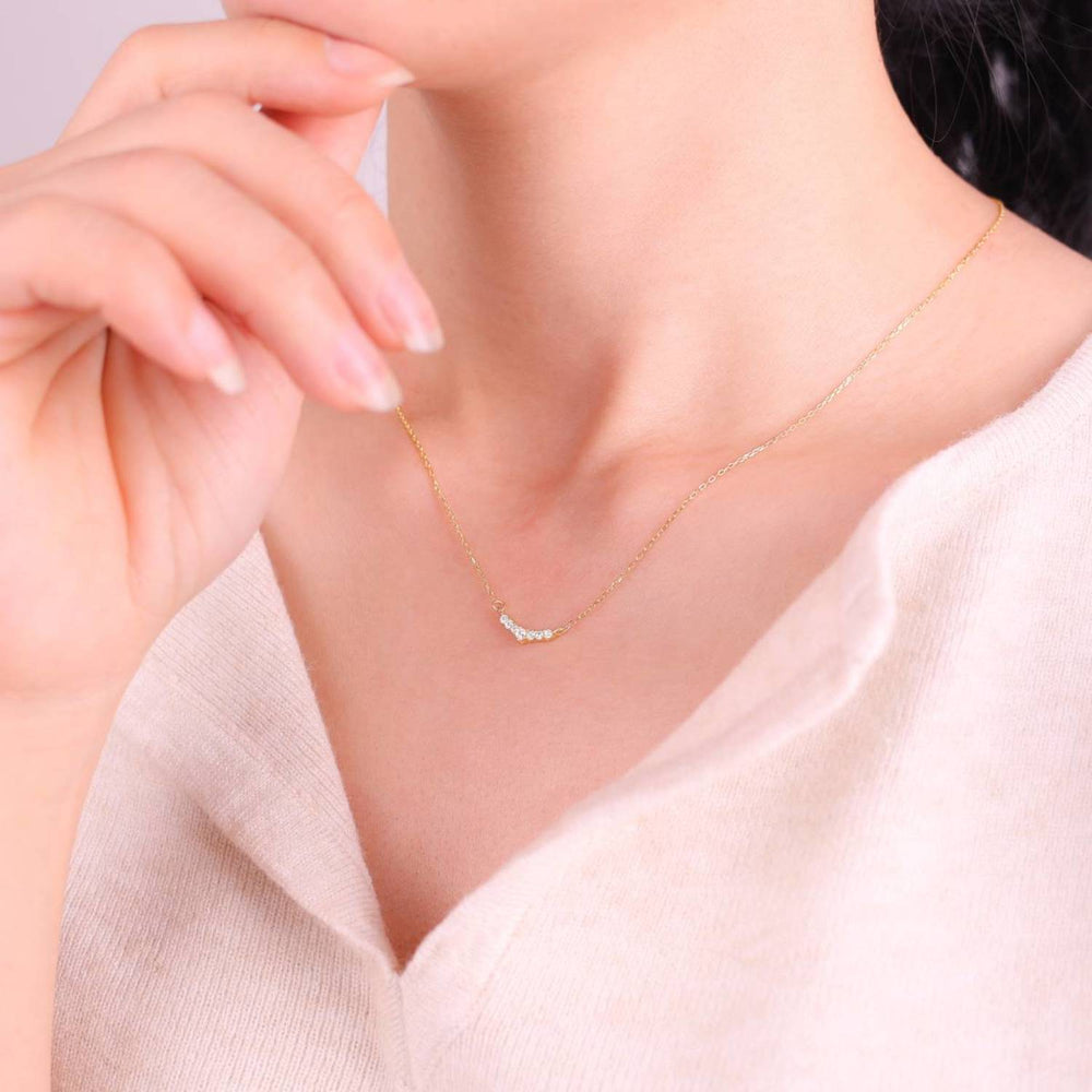 Curved Diamond Bar Necklace - 18k Gold Over Sterling Silver