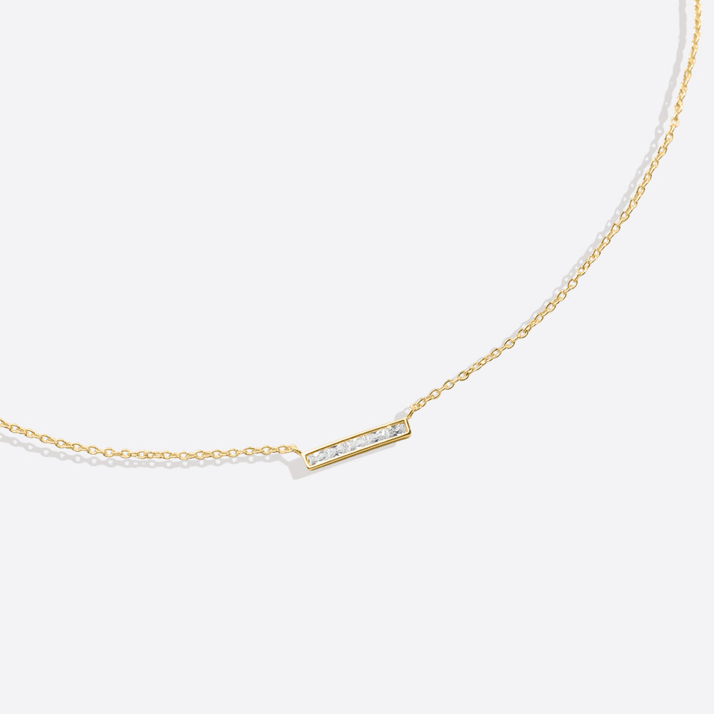 Dainty Crystal Bar Pendant Necklace - 18k Gold Over Sterling Silver