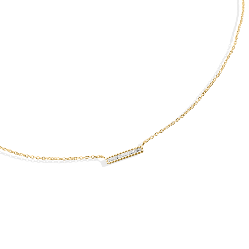 Dainty Crystal Bar Pendant Necklace - 18k Gold Over Sterling Silver