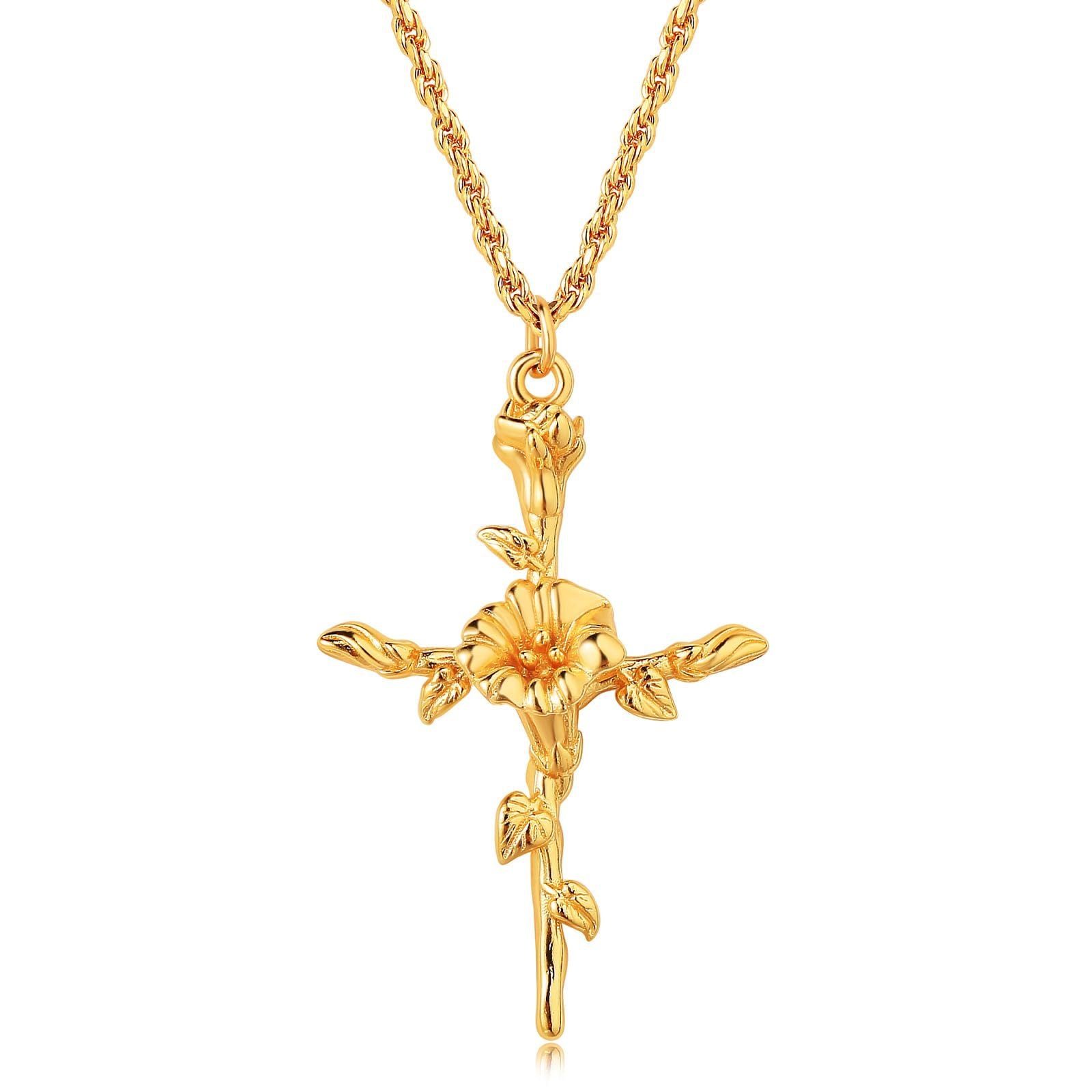 Floral Cross Pendant Necklace – Mint & Lily