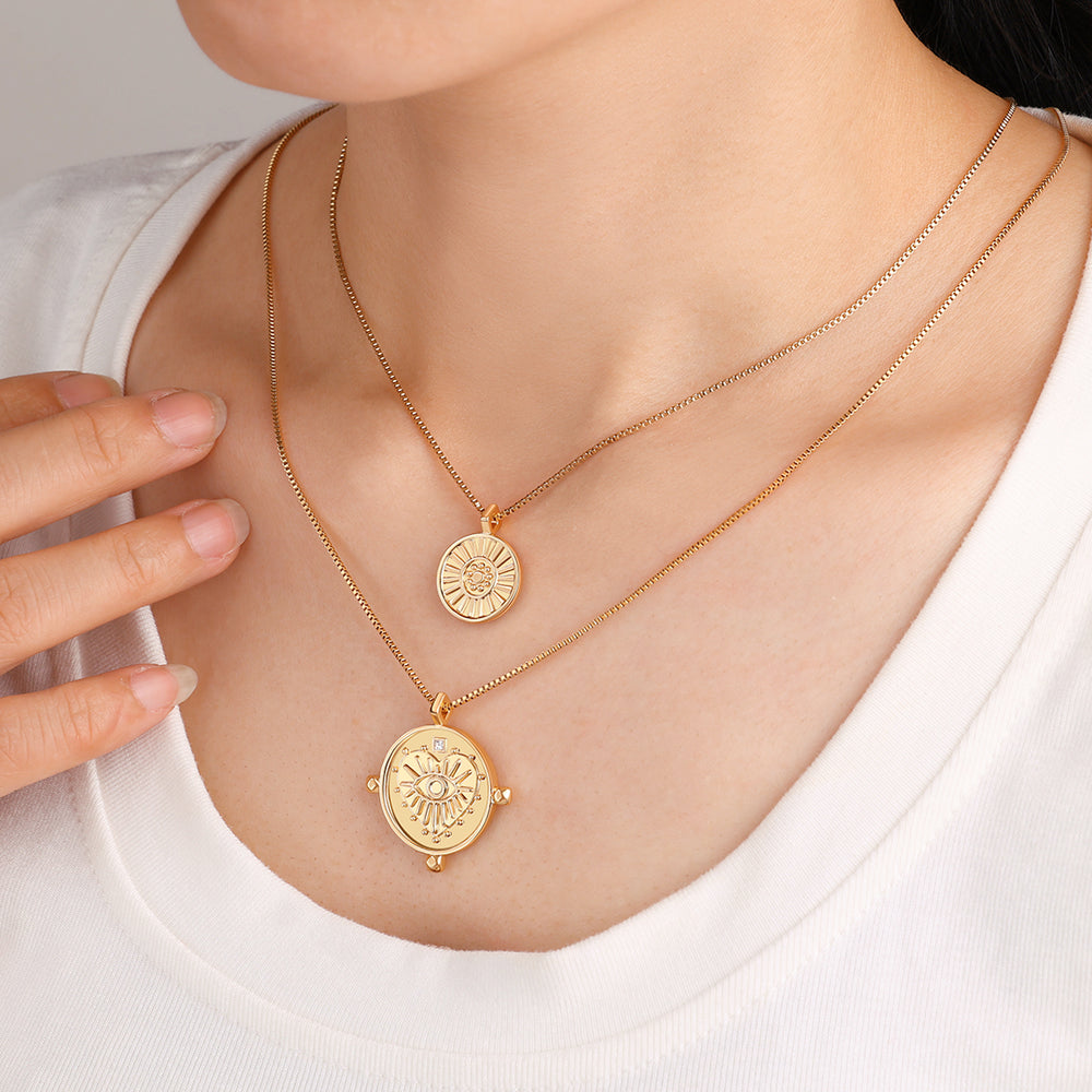 Layered Evil Eye Coin Necklace - Default Title