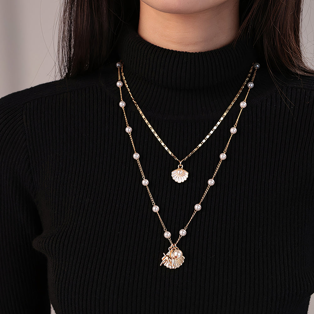 Pearl and Shell Pendant Necklace Set - Default Title