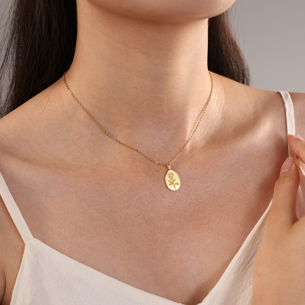 Tiny Rose Pendant Necklace - 18k Gold Over Sterling Silver