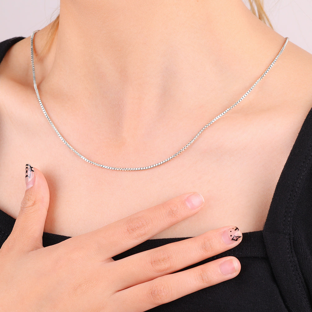 Box Chain Necklace - 925 Sterling Silver / 1mm / 16" + 2"