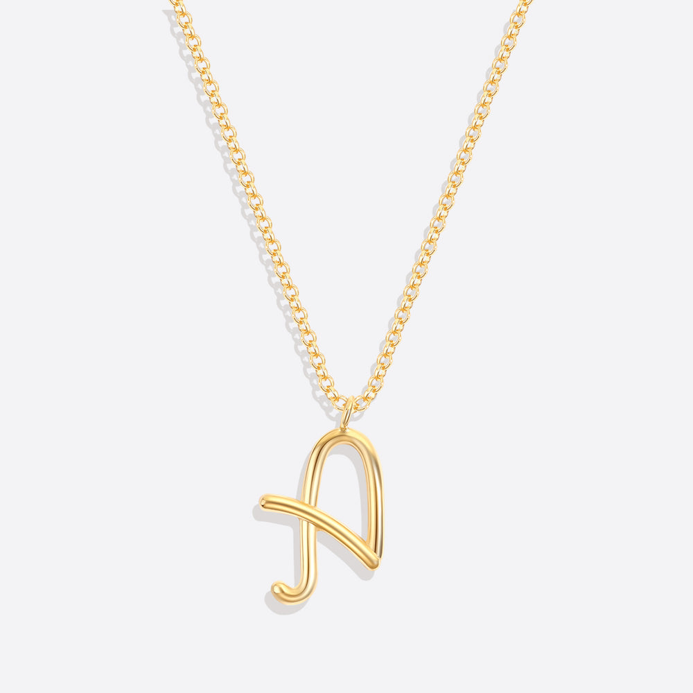 Flow Script Initial Necklace - 18k Gold Plated / A
