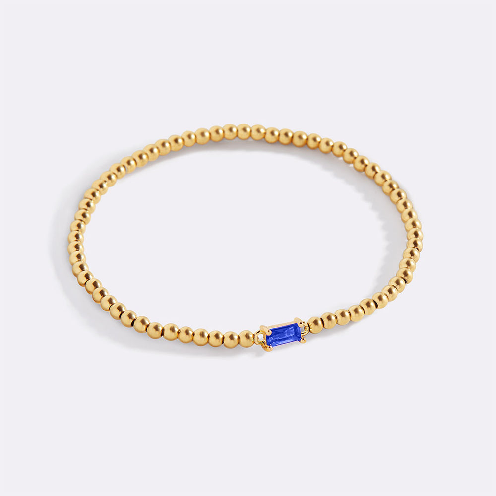 Gold Beaded Birthstone Bracelet - September Sapphire / 6.5"