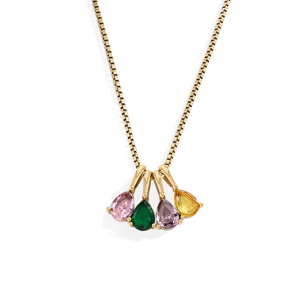 Necklace with multicolored gemstones on a white background