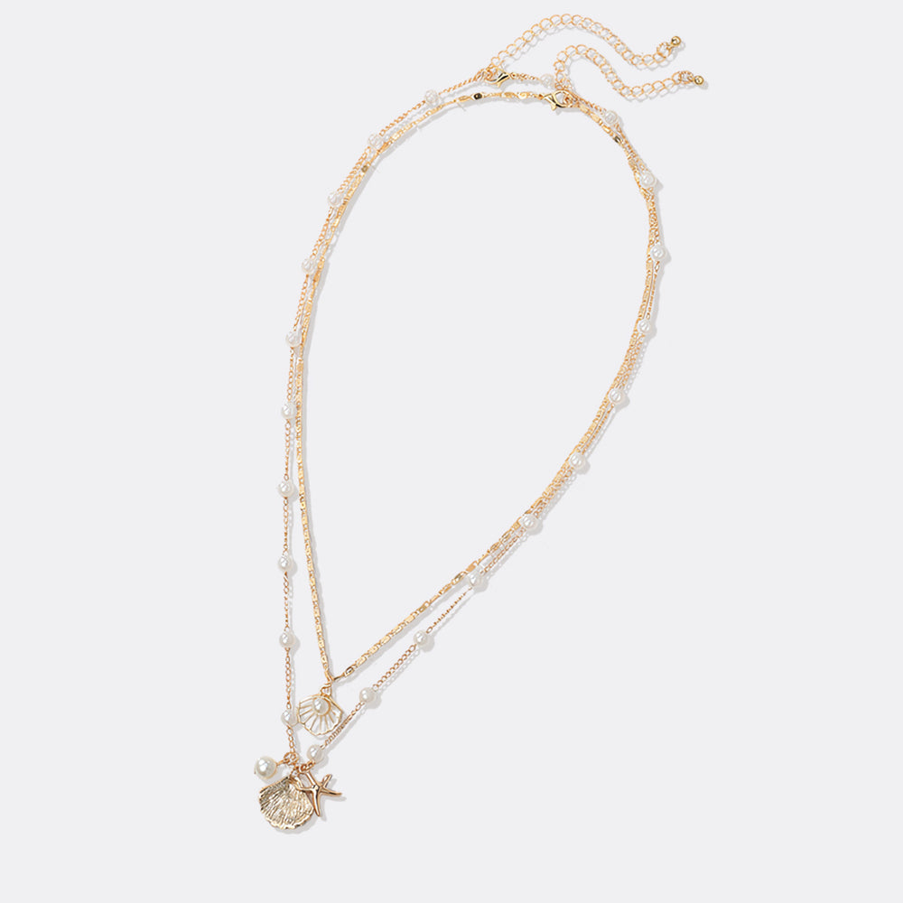 Pearl and Shell Pendant Necklace Set - Default Title