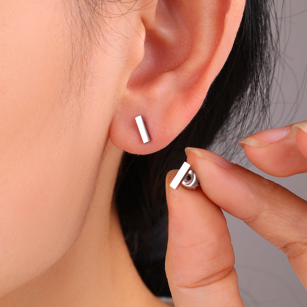 Dainty Bar Stud Earrings - Silver