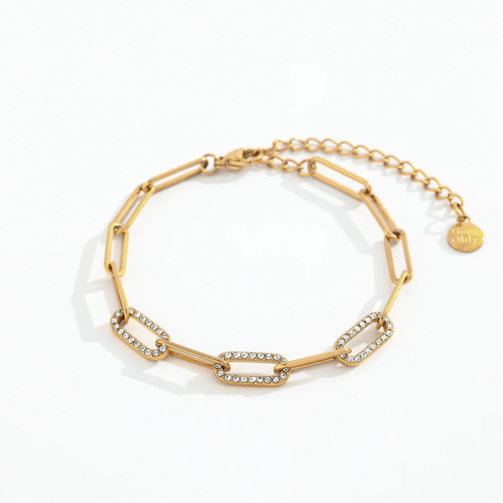 Dainty Pave Paperclip Chain Bracelet - Gold / 6" + 2"
