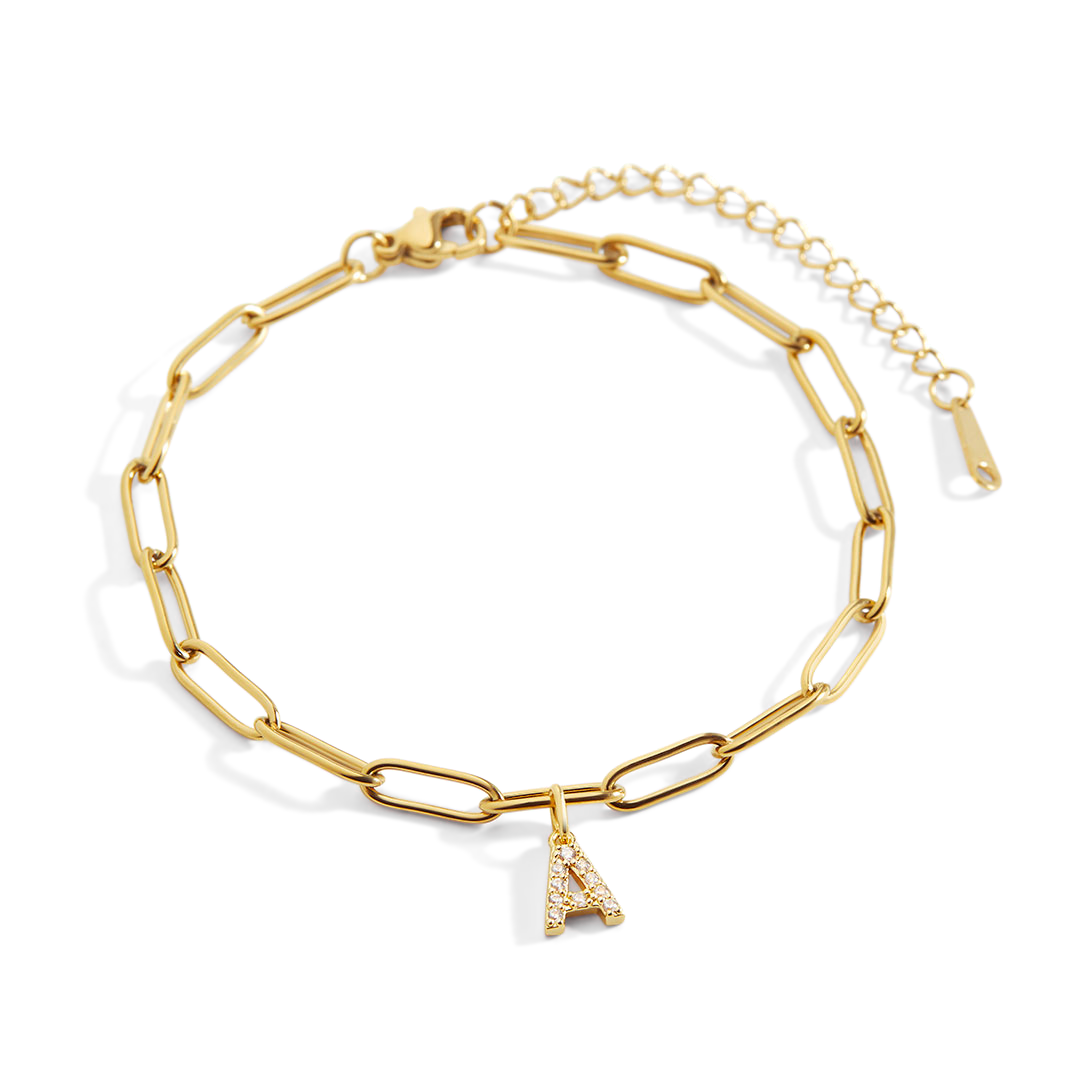 Paperclip Pave Initial Bracelet