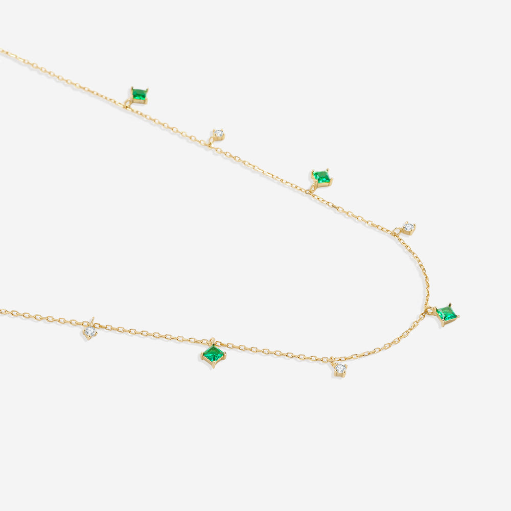 Princess-Cut Emerald Station Necklace - Default Title