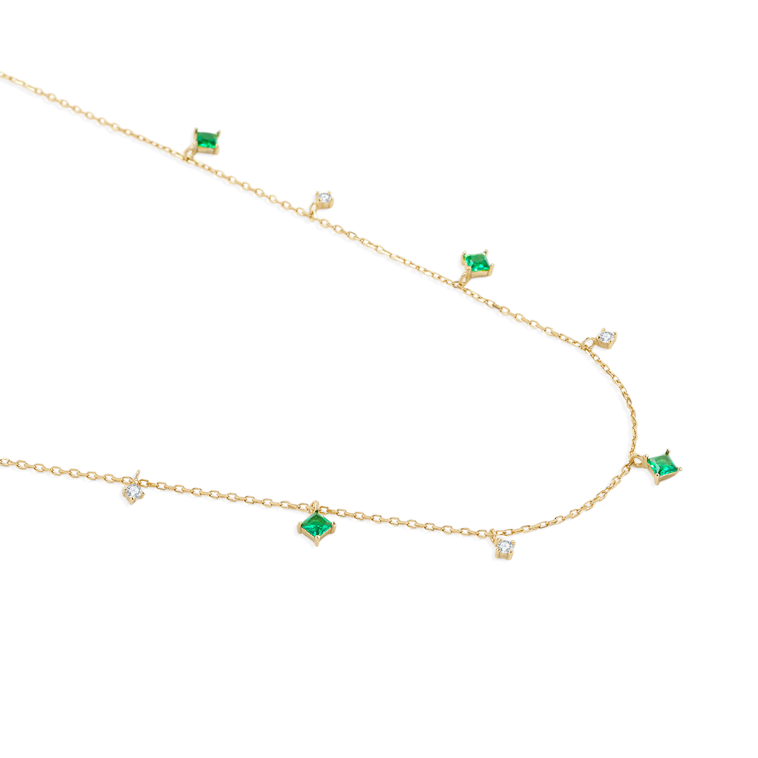 Princess-Cut Emerald Station Necklace